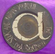 Wall hung ceramic platter with quote. Base ceramic platter by Paul Laird of Nelson, NZ